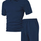 Urbntees Men's Solid Polo Shirt & Drawstring Waist Shorts Set, Cozy Breathable Two-piece Outfits for Daily Outdoor Wear, Men Clothes for Summer