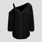 Women's Spring/Summer Asymmetrical Cold-Shoulder Blouse | Collared Button-Down with Textured Fabric and 3/4 Sleeves