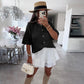 Women's Short Sleeve Cardigan Sweater - Crew Neck, Soft Ribbed Knitting Fabric, Button-Down, Fitted, Lightweight Breathable Clothes for Casual Office, Spring Summer Layering Cover Up