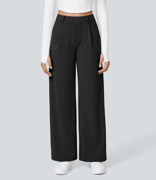 Urbntees Women's High Waisted Straight Leg Work Trousers with Side Pockets