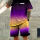 Men's Gradient Fitness Short Sleeve Set, Summer Trendy Sportswear Casual Two-Piece, Fitted Tee and Shorts