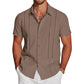 Men's Cuban Guayabera Shirt Short Sleeve V-Neck Button Down Casual Summer Beach Linen Top Fitted Breathable Soft Fabric