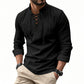 Urbntees Men's Cotton Linen Henley Shirt Lace-Up Collar Hippie Beach Casual Long Sleeve