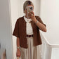 Women's Short Sleeve Cardigan Sweater - Crew Neck, Soft Ribbed Knitting Fabric, Button-Down, Fitted, Lightweight Breathable Clothes for Casual Office, Spring Summer Layering Cover Up