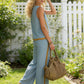 2026 Blend Two Piece Set for Women Sleeveless Color Block Top Wide Leg Pants Set Casual Summer Outfit
