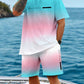 Men's Gradient Fitness Short Sleeve Set, Summer Trendy Sportswear Casual Two-Piece, Fitted Tee and Shorts