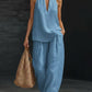 Boho Halter Neck Two Piece Set - Perfect for Beach, Vacation & Brunch! Sleeveless Top Wide Leg Pants Set