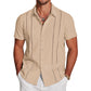 Men's Cuban Guayabera Shirt Short Sleeve V-Neck Button Down Casual Summer Beach Linen Top Fitted Breathable Soft Fabric