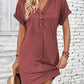 Women's Plain Button-Down V-Neck T-Shirt Dress, Casual Chic Outfit: Short-Sleeve Batwing-Sleeve Summer Dress, Fashionable Women's Dress, Casual Wear