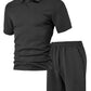Urbntees Men's Solid Polo Shirt & Drawstring Waist Shorts Set, Cozy Breathable Two-piece Outfits for Daily Outdoor Wear, Men Clothes for Summer