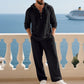 Men's Trendy Linen Hooded Two-Piece Set, Casual Vacation Style, Loose Fit Breathable Fabric, Long Hoodie & Wide-Leg Pants, Spring & Fall Wear