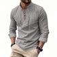 Urbntees Men's Cotton Linen Henley Shirt Lace-Up Collar Hippie Beach Casual Long Sleeve
