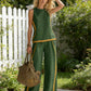 2026 Blend Two Piece Set for Women Sleeveless Color Block Top Wide Leg Pants Set Casual Summer Outfit