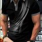Men's Stylish Black Blue Flowing Light Swirl Gradient Polo Shirt