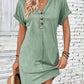 Women's Plain Button-Down V-Neck T-Shirt Dress, Casual Chic Outfit: Short-Sleeve Batwing-Sleeve Summer Dress, Fashionable Women's Dress, Casual Wear