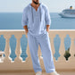 Men's Trendy Linen Hooded Two-Piece Set, Casual Vacation Style, Loose Fit Breathable Fabric, Long Hoodie & Wide-Leg Pants, Spring & Fall Wear