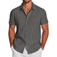 Men's Cuban Guayabera Shirt Short Sleeve V-Neck Button Down Casual Summer Beach Linen Top Fitted Breathable Soft Fabric