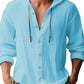 Men's Fashion Casual Beach Hooded Long Sleeve Fitted Shirt, Breathable Lightweight Linen Shirt