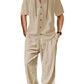 Men’s lightweight two-piece set with a hood, casual vacation style, loose and breathable thin fabric, hooded sweatshirt and wide-leg pants, for summer wear