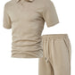 Urbntees Men's Solid Polo Shirt & Drawstring Waist Shorts Set, Cozy Breathable Two-piece Outfits for Daily Outdoor Wear, Men Clothes for Summer