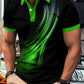 Men's Stylish Black Blue Flowing Light Swirl Gradient Polo Shirt