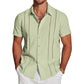 Men's Cuban Guayabera Shirt Short Sleeve V-Neck Button Down Casual Summer Beach Linen Top Fitted Breathable Soft Fabric