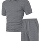 Urbntees Men's Solid Polo Shirt & Drawstring Waist Shorts Set, Cozy Breathable Two-piece Outfits for Daily Outdoor Wear, Men Clothes for Summer