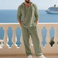 Men's Trendy Linen Hooded Two-Piece Set, Casual Vacation Style, Loose Fit Breathable Fabric, Long Hoodie & Wide-Leg Pants, Spring & Fall Wear