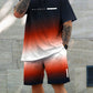 Men's Gradient Fitness Short Sleeve Set, Summer Trendy Sportswear Casual Two-Piece, Fitted Tee and Shorts