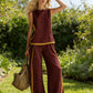 2026 Blend Two Piece Set for Women Sleeveless Color Block Top Wide Leg Pants Set Casual Summer Outfit