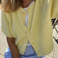 Women's Short Sleeve Cardigan Sweater - Crew Neck, Soft Ribbed Knitting Fabric, Button-Down, Fitted, Lightweight Breathable Clothes for Casual Office, Spring Summer Layering Cover Up