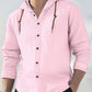 Men's Fashion Casual Beach Hooded Long Sleeve Fitted Shirt, Breathable Lightweight Linen Shirt