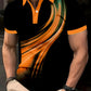 Men's Stylish Black Blue Flowing Light Swirl Gradient Polo Shirt