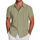 Men's Cuban Guayabera Shirt Short Sleeve V-Neck Button Down Casual Summer Beach Linen Top Fitted Breathable Soft Fabric