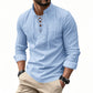 Urbntees Men's Cotton Linen Henley Shirt Lace-Up Collar Hippie Beach Casual Long Sleeve