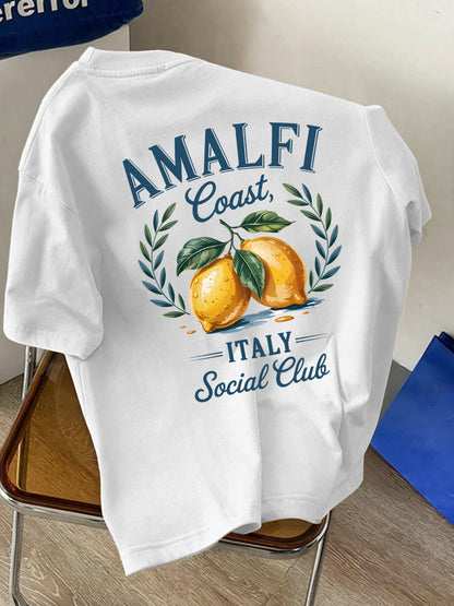 Men'S New Pure Round Neck Short-Sleeve T-Shirt Featuring Amalfi Italian Lemon Print
