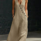Boho Maxi Dress - Perfect for Beach, Vacation & Brunch! Sleeveless V-Neck Button Detail Casual Dress with Pockets