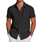 Men's Cuban Guayabera Shirt Short Sleeve V-Neck Button Down Casual Summer Beach Linen Top Fitted Breathable Soft Fabric