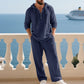 Men's Trendy Linen Hooded Two-Piece Set, Casual Vacation Style, Loose Fit Breathable Fabric, Long Hoodie & Wide-Leg Pants, Spring & Fall Wear