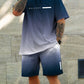 Men's Gradient Fitness Short Sleeve Set, Summer Trendy Sportswear Casual Two-Piece, Fitted Tee and Shorts
