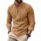 Urbntees Men's Cotton Linen Henley Shirt Lace-Up Collar Hippie Beach Casual Long Sleeve