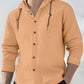 Men's Fashion Casual Beach Hooded Long Sleeve Fitted Shirt, Breathable Lightweight Linen Shirt