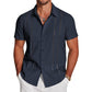 Men's Cuban Guayabera Shirt Short Sleeve V-Neck Button Down Casual Summer Beach Linen Top Fitted Breathable Soft Fabric