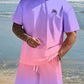 Men's Gradient Fitness Short Sleeve Set, Summer Trendy Sportswear Casual Two-Piece, Fitted Tee and Shorts