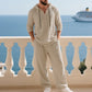Men's Trendy Linen Hooded Two-Piece Set, Casual Vacation Style, Loose Fit Breathable Fabric, Long Hoodie & Wide-Leg Pants, Spring & Fall Wear
