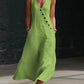 Boho Maxi Dress - Perfect for Beach, Vacation & Brunch! Sleeveless V-Neck Button Detail Casual Dress with Pockets