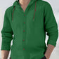 Men's Fashion Casual Beach Hooded Long Sleeve Fitted Shirt, Breathable Lightweight Linen Shirt