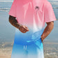 Men's Gradient Fitness Short Sleeve Set, Summer Trendy Sportswear Casual Two-Piece, Fitted Tee and Shorts