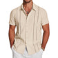 Men's Cuban Guayabera Shirt Short Sleeve V-Neck Button Down Casual Summer Beach Linen Top Fitted Breathable Soft Fabric