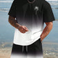 Men's Gradient Fitness Short Sleeve Set, Summer Trendy Sportswear Casual Two-Piece, Fitted Tee and Shorts